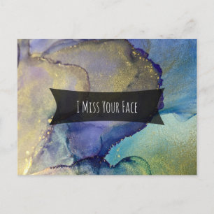Multicolored & Gold Alcohol Ink I Miss Your Face Postcard