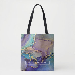 Multicolored Gold Alcohol Ink Liquid Abstract Art Tote Bag