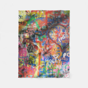 Multicolored graffiti on concrete wall fleece blanket