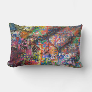 Multicolored graffiti on concrete wall lumbar cushion