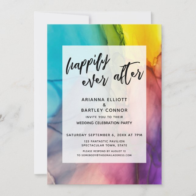 Multicolored Happily Ever After Wedding Reception Invitation (Front)