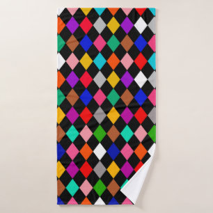 Multicolored Harlequin Diamonds Pattern Design Bath Towel