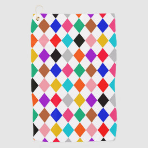 Multicolored Harlequin Diamonds Pattern Design Golf Towel