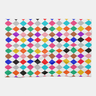 Multicolored Harlequin Diamonds Pattern Design Tea Towel