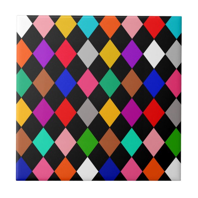 Multicolored Harlequin Diamonds Pattern Design  Tile (Front)