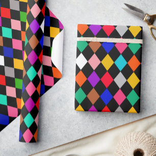 Multicolored Harlequin Diamonds Pattern Design Wrapping Paper