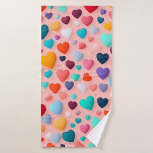 Multicolored heart pattern bath towel