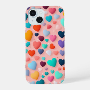 Multicolored heart pattern iPhone 15 case