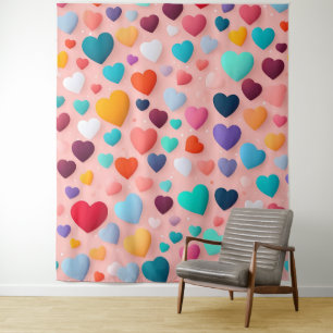 Multicolored heart pattern tapestry