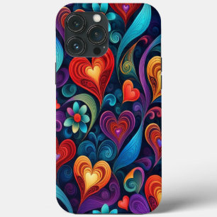 Multicolored Hearts and Flowers iPhone 13 Pro Max Case