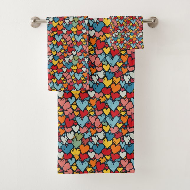 Multicolored Hearts Bath Towel Set (Insitu)