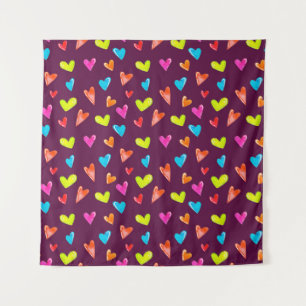 Multicolored Hearts: Watercolor Purple Pattern. Tapestry