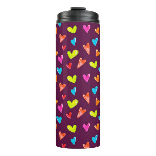 Multicolored Hearts: Watercolor Purple Pattern. Thermal Tumbler