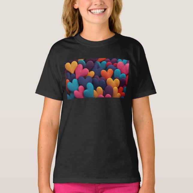 Multicolored hearts with textures T-Shirt (Front)