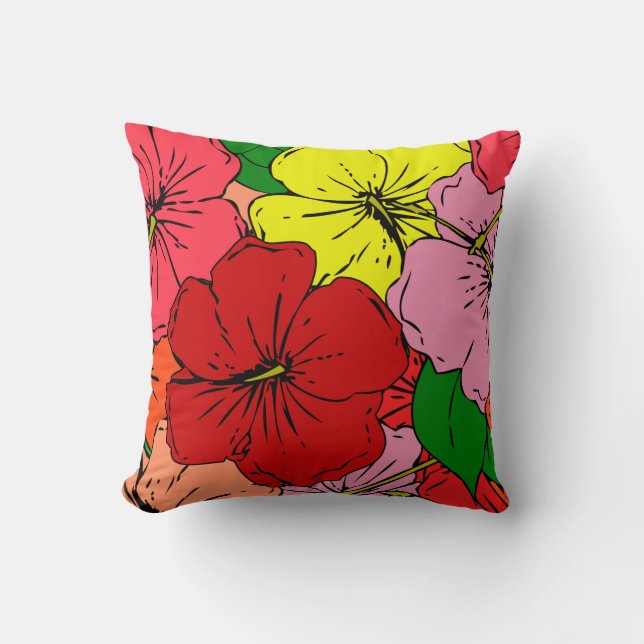 Multicolored Hibiscus Flowers #7 Cushion (Front)