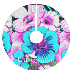 Multicolored Hibiscus Flowers Thunder_Cove Brushed Polyester Tree Skirt