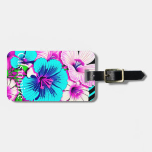 Multicolored Hibiscus Flowers Thunder_Cove Luggage Tag