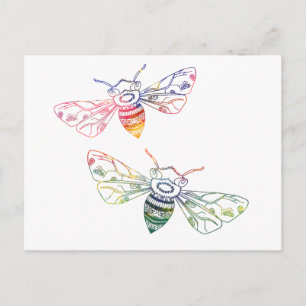 Multicolored Honeybee Doodles Postcard