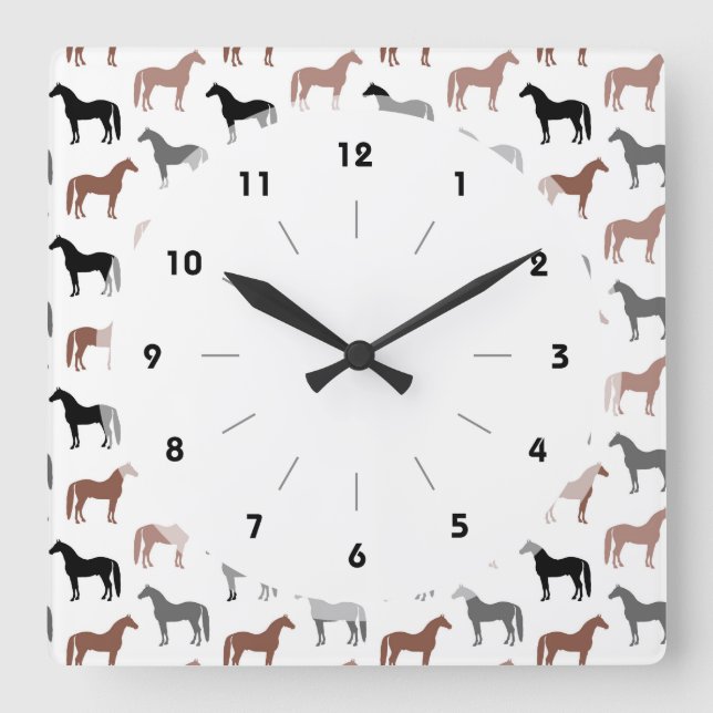 Multicolored Horses Pattern Square Wall Clock (Front)