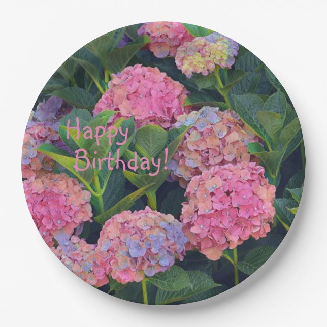 Multicolored Hydrangeas Paper Plate (Front)