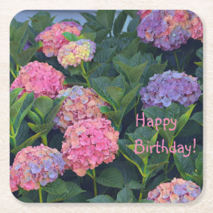 Multicolored Hydrangeas Square Paper Coaster