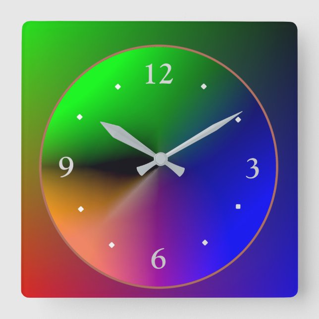 Multicolored Illuminated Design>Colourful Wall Clo Square Wall Clock (Front)