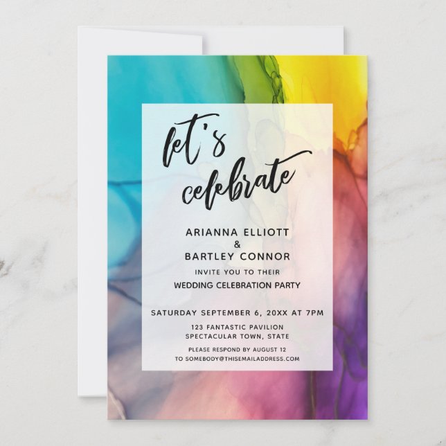 Multicolored Ink Let's Celebrate Wedding Reception Invitation (Front)