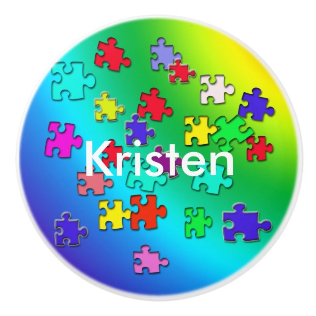 Multicolored jigsaw puzzles pieces ceramic knob (Front)