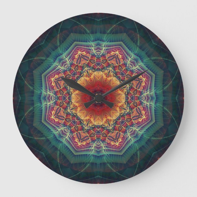 Multicolored kaleidoscope flower, seamless pattern large clock (Front)