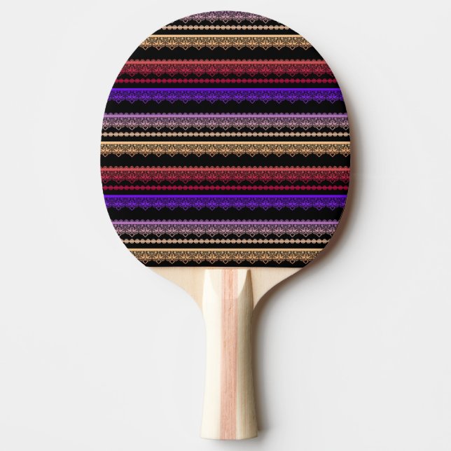 Multicolored lace on black ping pong paddle (Front)