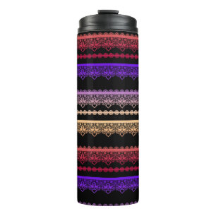 Multicolored lace on black thermal tumbler