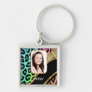 Multicolored leopard print key ring