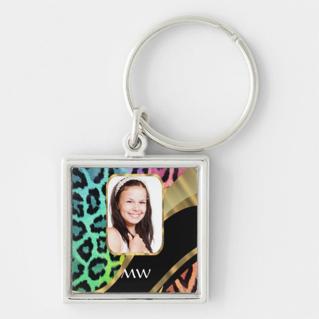 Multicolored leopard print key ring (Front)