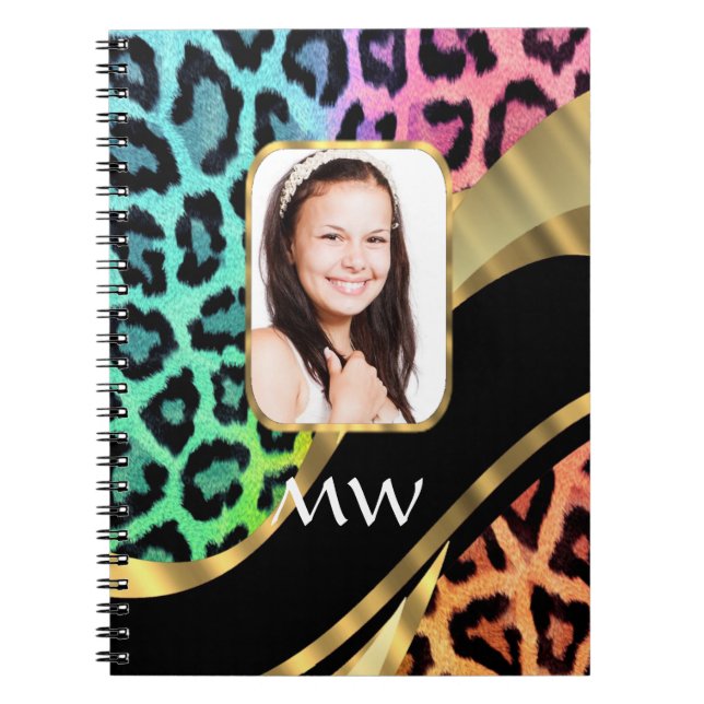 Multicolored leopard print spiral notebook (Front)