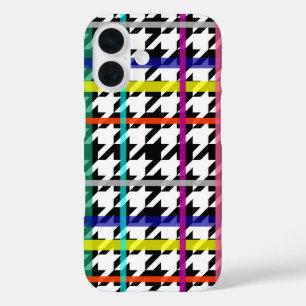 Multicolored Lines On Plaid Houndstooth Design  iPhone 16 Case
