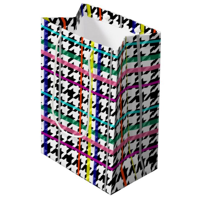 Multicolored Lines On Plaid Houndstooth Design  Medium Gift Bag (Creator Uploaded)