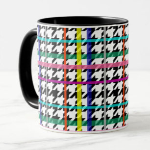 Multicolored Lines On Plaid Houndstooth Design  Mug