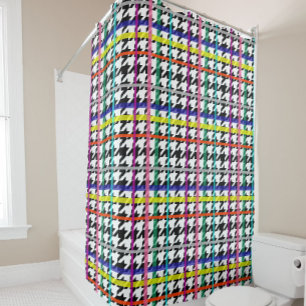 Multicolored Lines On Plaid Houndstooth Design  Shower Curtain