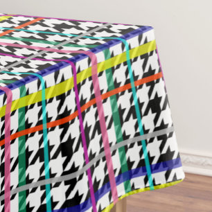 Multicolored Lines On Plaid Houndstooth Design Tablecloth