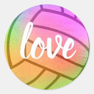 Multicolored Love Volleyball Classic Round Sticker