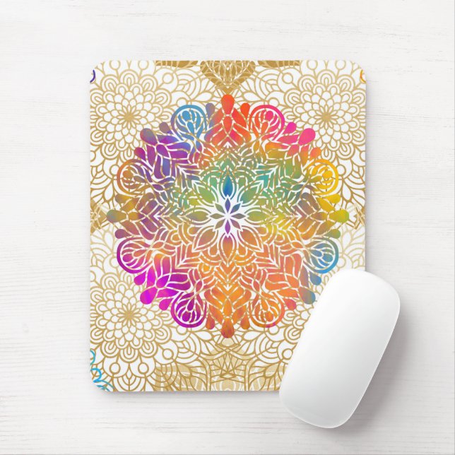 Multicolored Mandala Mouse Pad (With Mouse)