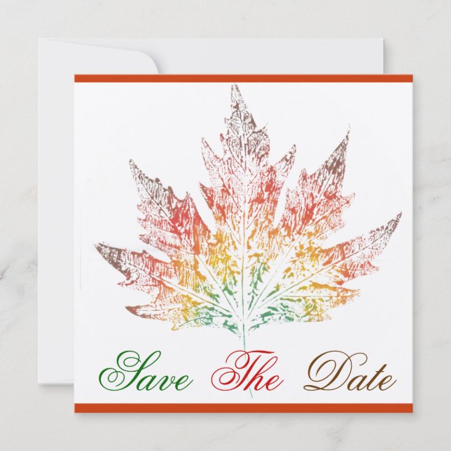 Multicolored Maple Leaf Save The Date Announcement (Front)