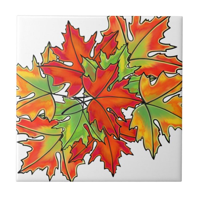 Multicolored Maple Leaves autumn colours   Tile (Front)