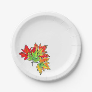 Multicolored Maple Leaves Paper Plate