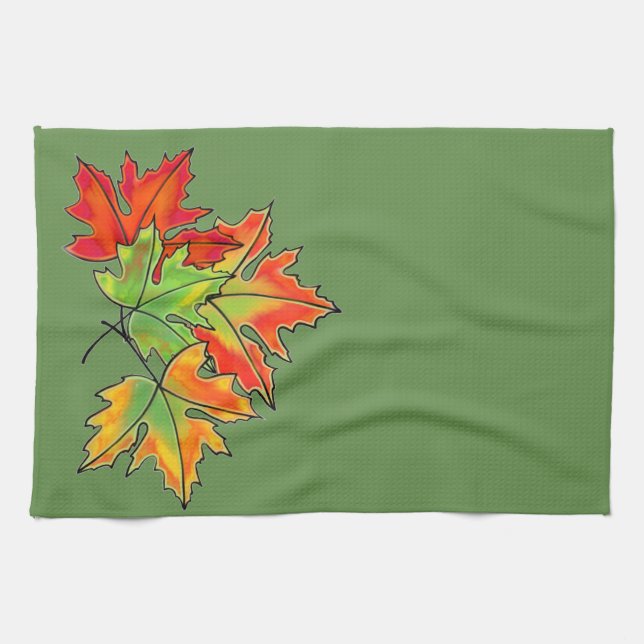 Multicolored Maple Leaves Tea Towel (Horizontal)