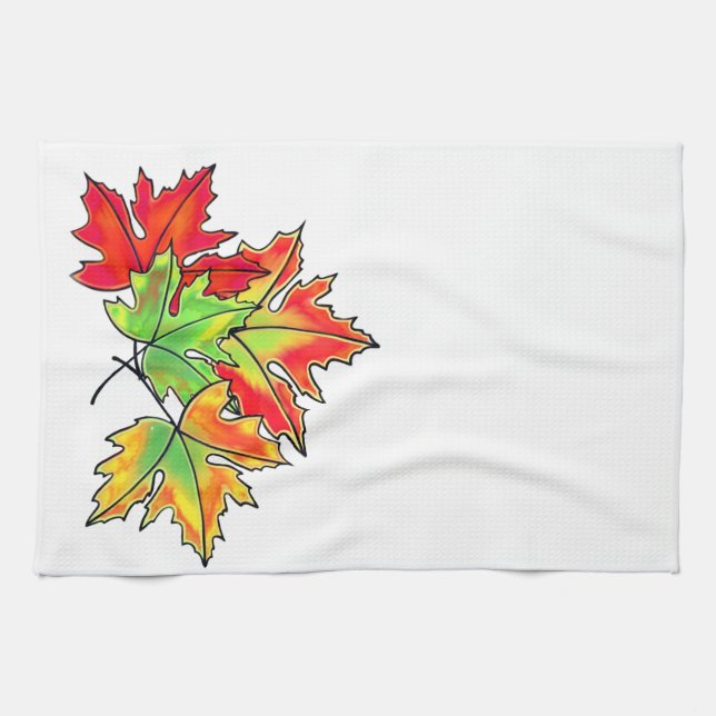 Multicolored Maple Leaves Tea Towel (Horizontal)