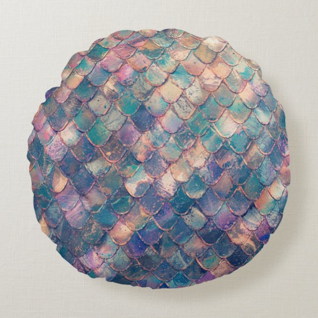 Multicolored Mermaid Print Round Cushion (Front)