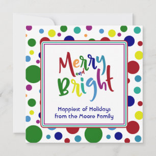 Multicolored Merry and Bright w/ Colourful Dots Holiday Card