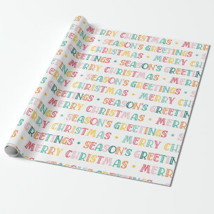 Multicolored Merry Christmas Season Greetings Wrapping Paper