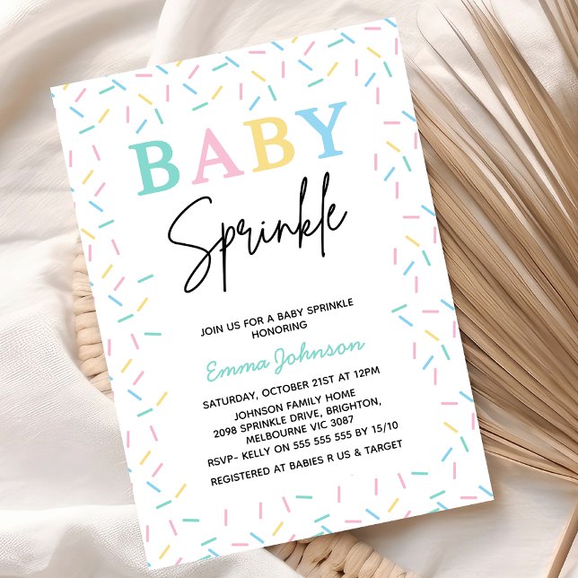 Multicolored Modern Baby Sprinkle Baby Shower  Invitation (Multicolored Baby Sprinkle baby Shower Invitation, Gender Neutral baby Sprinkle baby Shower Invite)